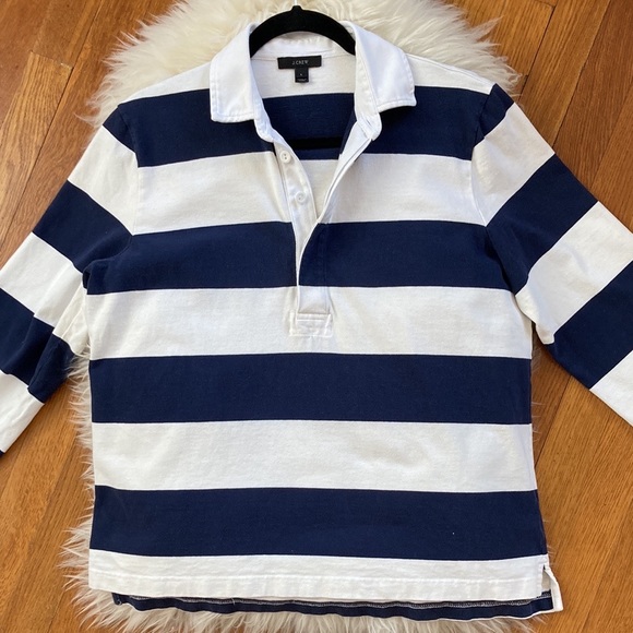 J. Crew Tops - J. Crew 1984 Rugby Shirt in Navy/White Stripe